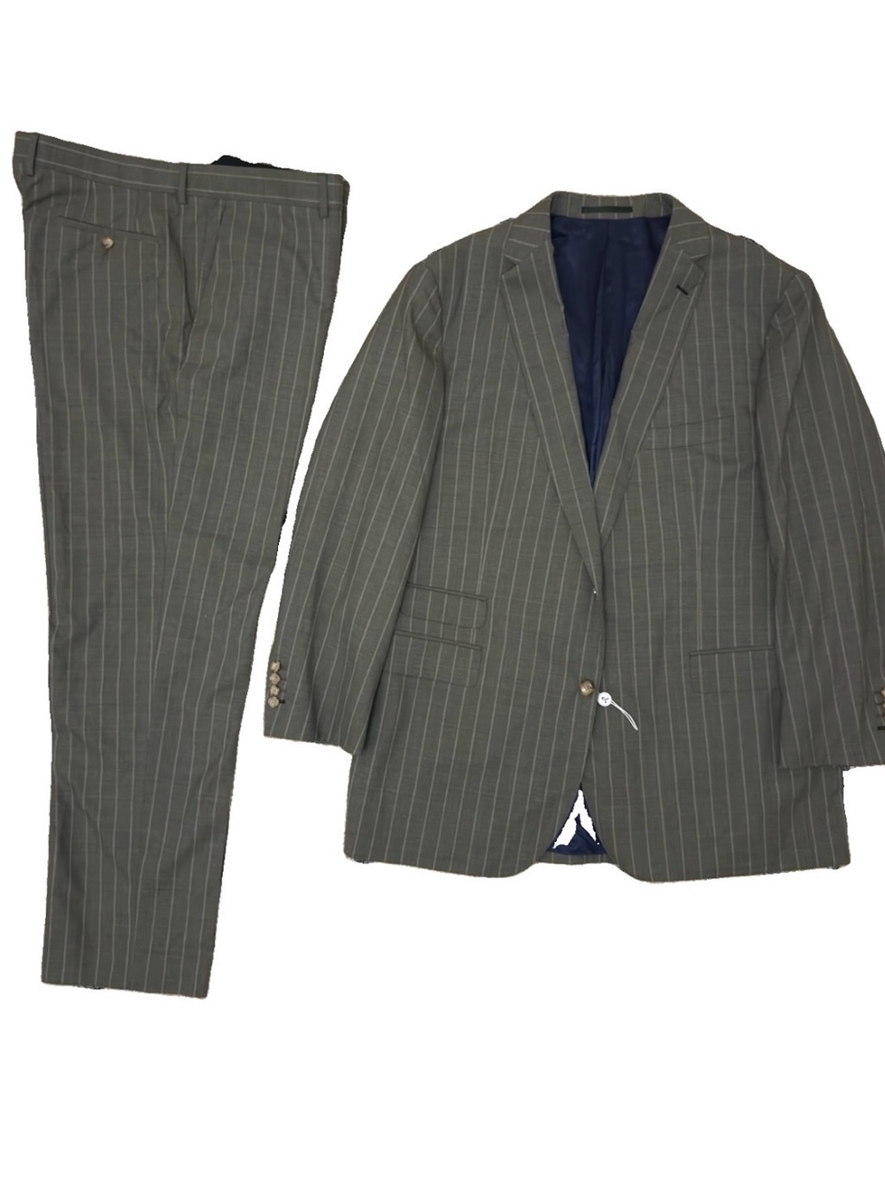 NWT Oliver Wicks Suit 50 Sage Green Tropical Wide Stripe Canvassed Wool Custom - Picture 2 of 16